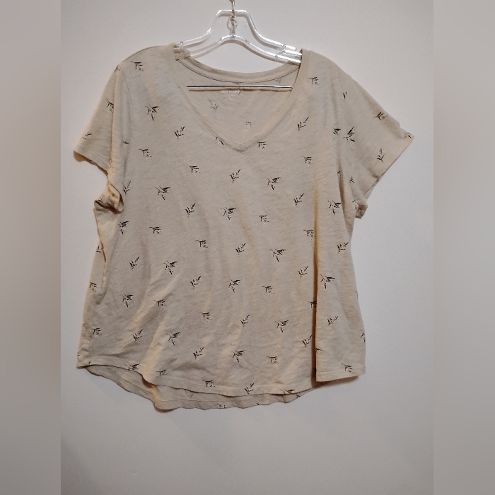 Old Navy Everywear Cream Printed Short Sleeve Top Floral Prints L